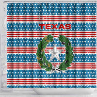 Texas Christmas Shower Curtain with Blue and Red Striped Festive Pattern Lone Star and Santa Motif - Wonder Print Shop