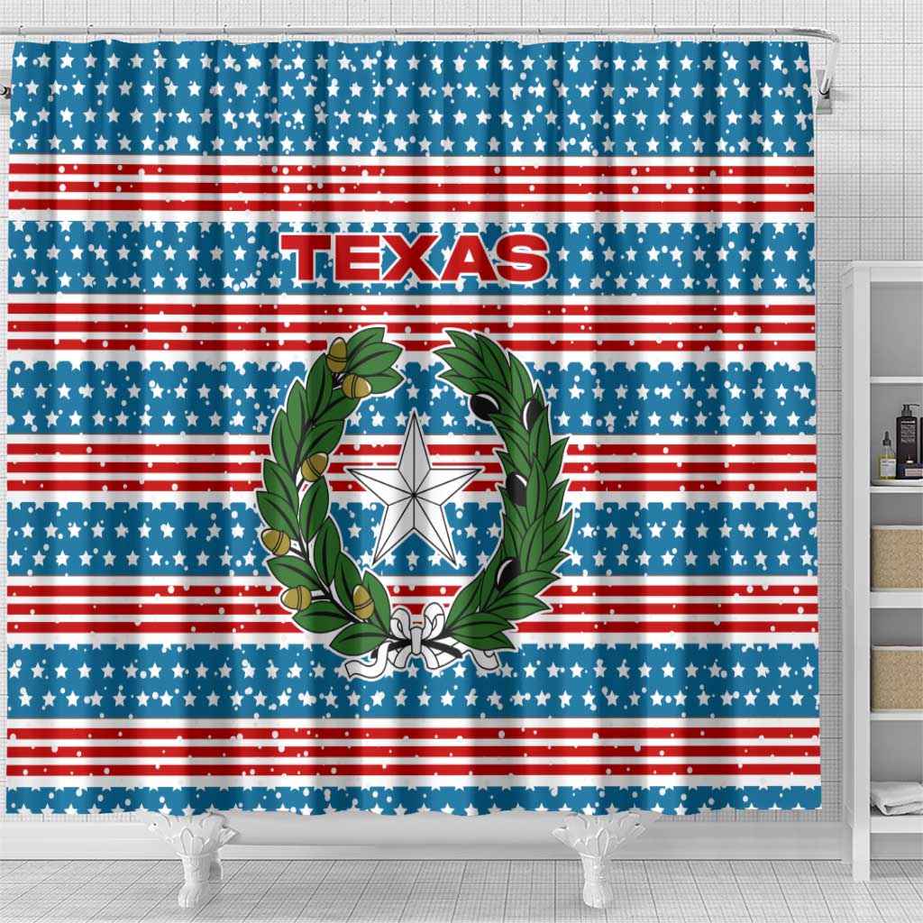 Texas Christmas Shower Curtain with Blue and Red Striped Festive Pattern Lone Star and Santa Motif - Wonder Print Shop