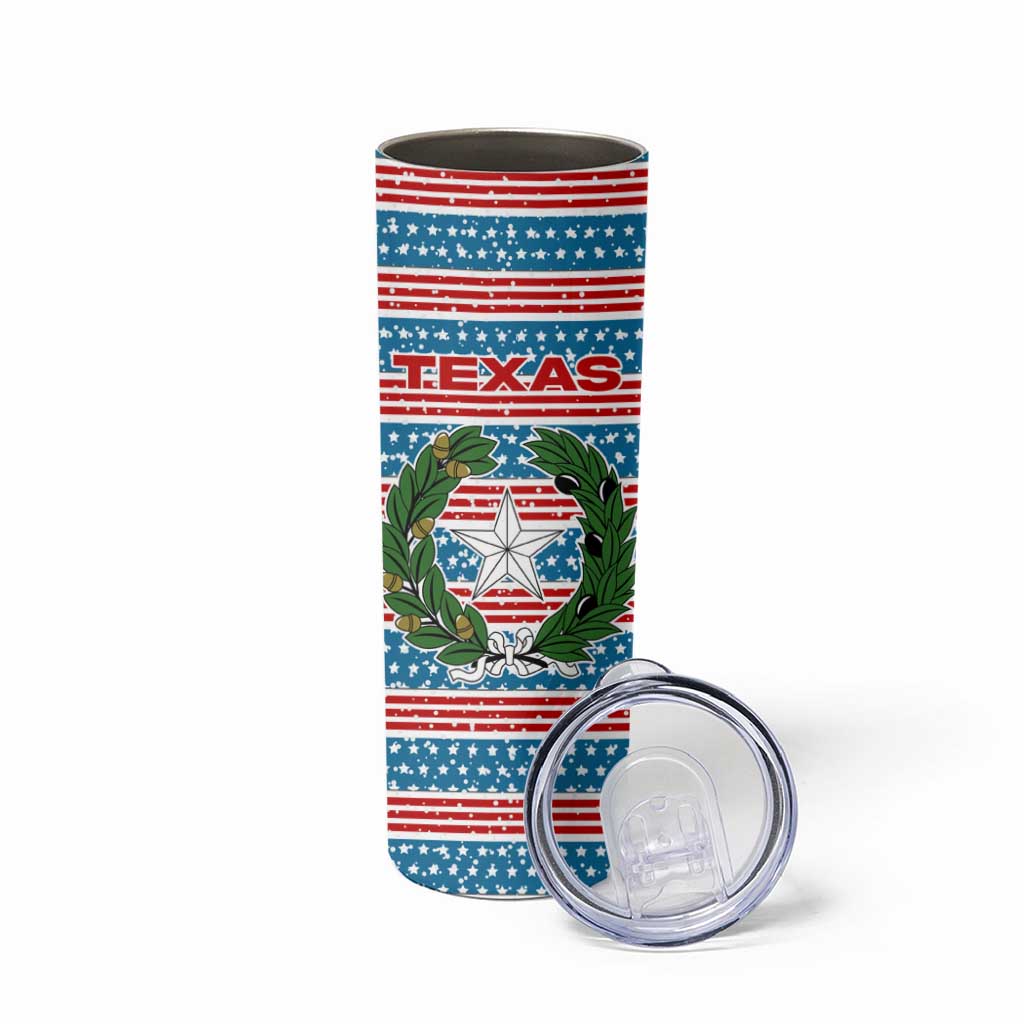 Texas Christmas Skinny Tumbler with Blue and Red Striped Festive Pattern Lone Star and Santa Motif - Wonder Print Shop