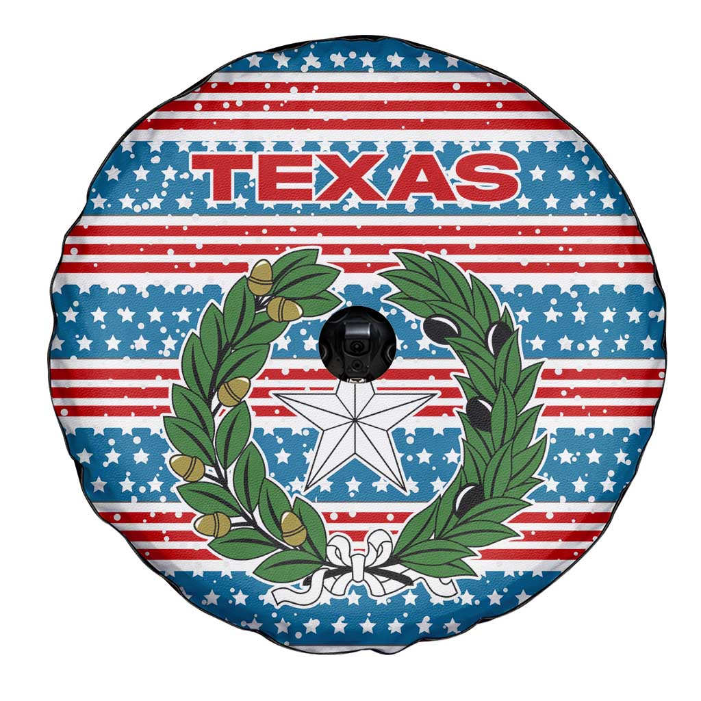 Texas Christmas Spare Tire Cover with Blue and Red Striped Festive Pattern Lone Star and Santa Motif - Wonder Print Shop