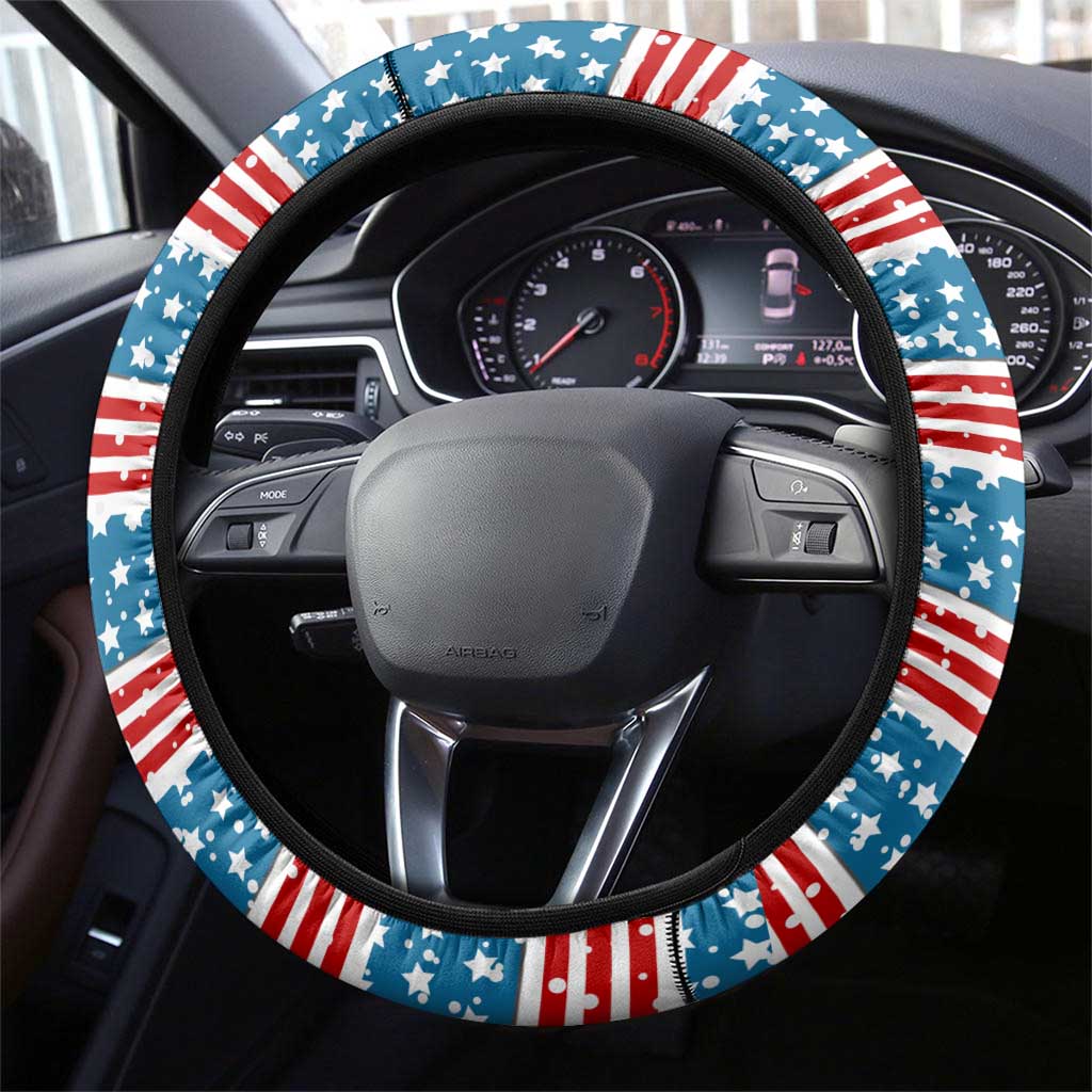 Texas Christmas Steering Wheel Cover with Blue and Red Striped Festive Pattern Lone Star and Santa Motif - Wonder Print Shop
