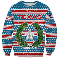 Texas Christmas Sweatshirt with Blue and Red Striped Festive Pattern Lone Star and Santa Motif - Wonder Print Shop