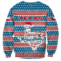 Texas Christmas Sweatshirt with Blue and Red Striped Festive Pattern Lone Star and Santa Motif - Wonder Print Shop