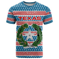 Texas Christmas T Shirt with Blue and Red Striped Festive Pattern Lone Star and Santa Motif - Wonder Print Shop