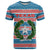 Texas Christmas T Shirt with Blue and Red Striped Festive Pattern Lone Star and Santa Motif - Wonder Print Shop
