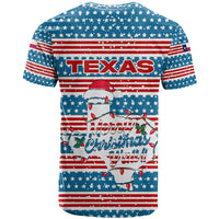 Texas Christmas T Shirt with Blue and Red Striped Festive Pattern Lone Star and Santa Motif - Wonder Print Shop