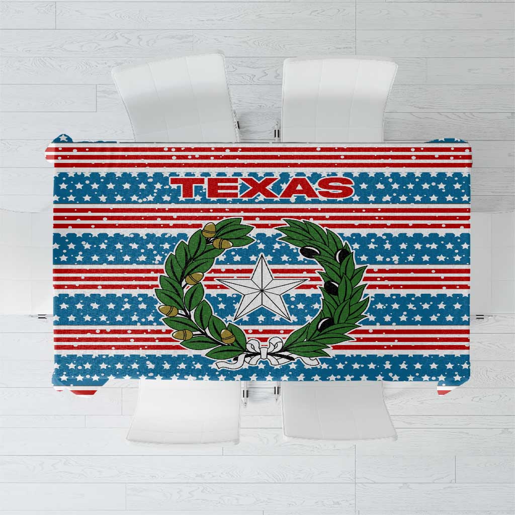 Texas Christmas Tablecloth with Blue and Red Striped Festive Pattern Lone Star and Santa Motif - Wonder Print Shop