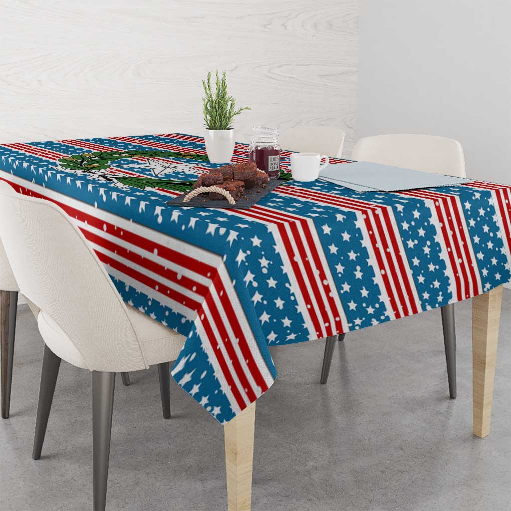 Texas Christmas Tablecloth with Blue and Red Striped Festive Pattern Lone Star and Santa Motif - Wonder Print Shop