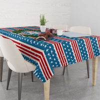 Texas Christmas Tablecloth with Blue and Red Striped Festive Pattern Lone Star and Santa Motif - Wonder Print Shop