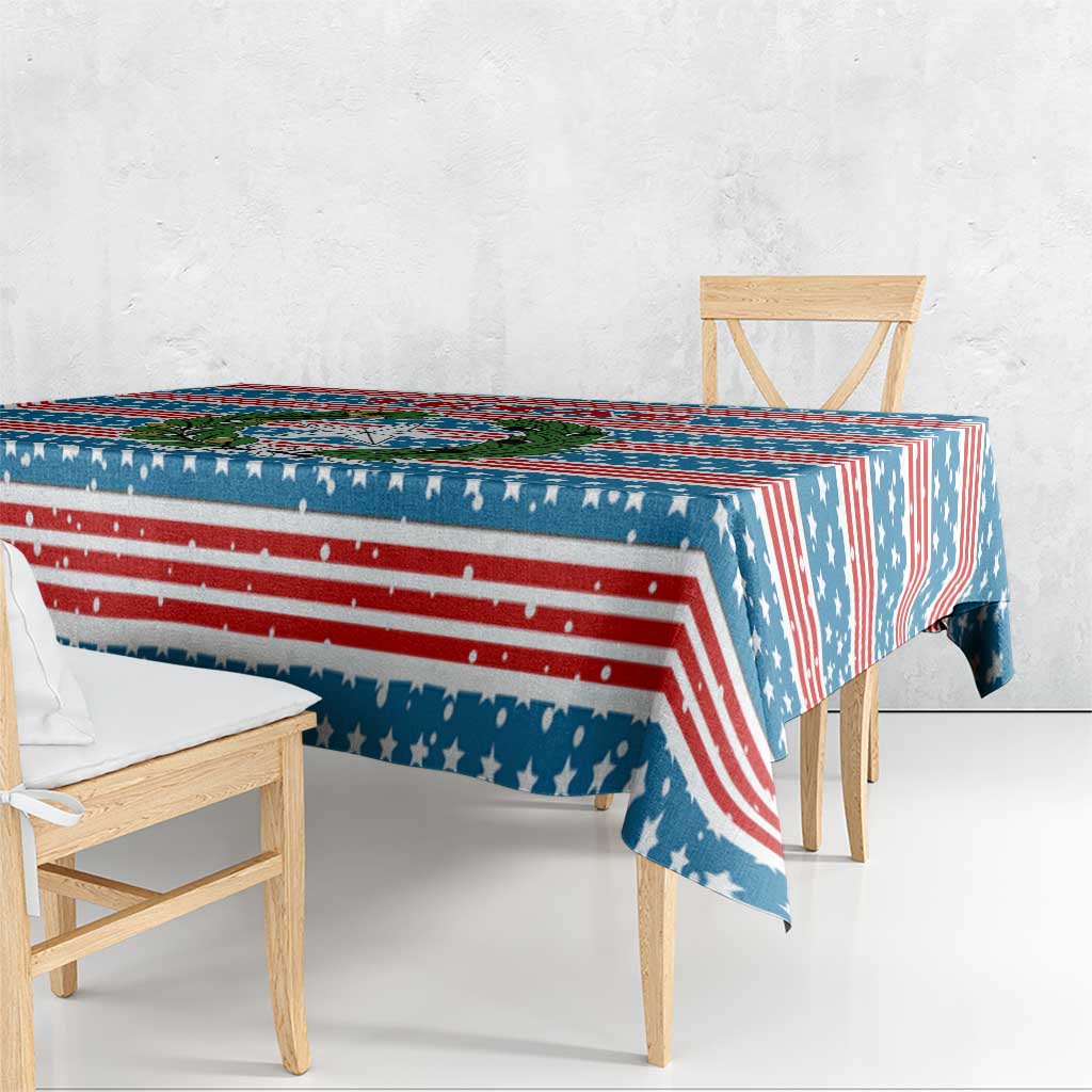Texas Christmas Tablecloth with Blue and Red Striped Festive Pattern Lone Star and Santa Motif - Wonder Print Shop