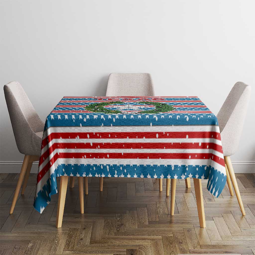 Texas Christmas Tablecloth with Blue and Red Striped Festive Pattern Lone Star and Santa Motif - Wonder Print Shop