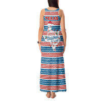 Texas Christmas Tank Maxi Dress with Blue and Red Striped Festive Pattern Lone Star and Santa Motif - Wonder Print Shop