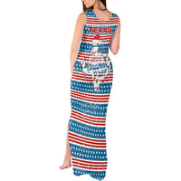 Texas Christmas Tank Maxi Dress with Blue and Red Striped Festive Pattern Lone Star and Santa Motif - Wonder Print Shop