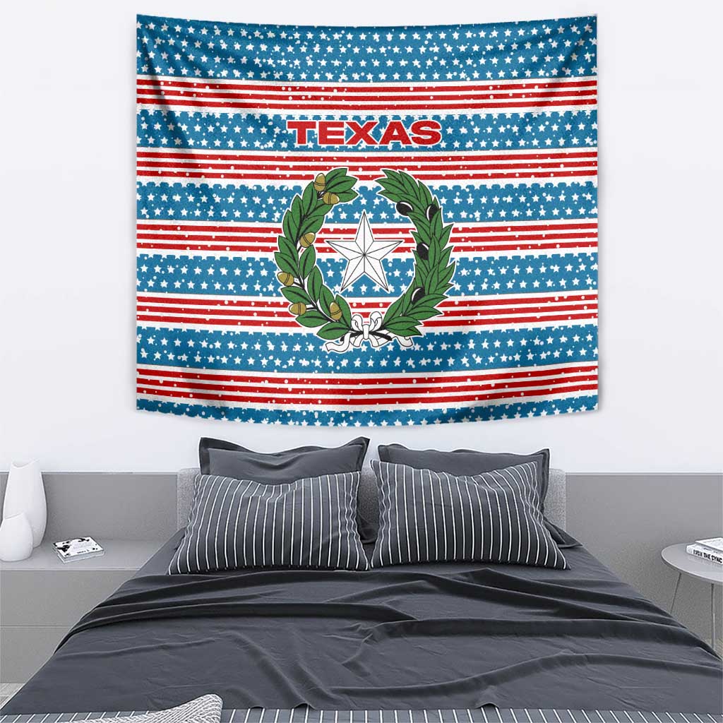 Texas Christmas Tapestry with Blue and Red Striped Festive Pattern Lone Star and Santa Motif - Wonder Print Shop