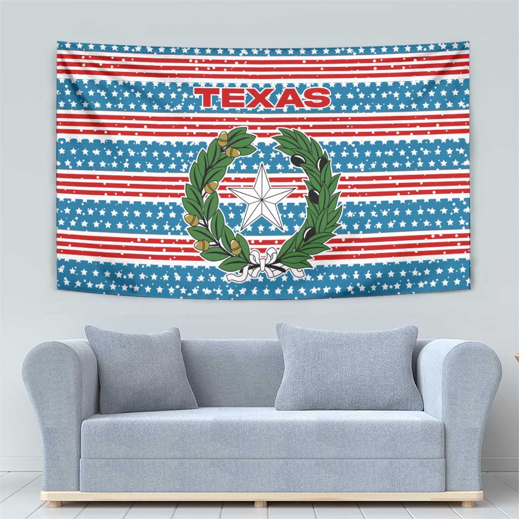 Texas Christmas Tapestry with Blue and Red Striped Festive Pattern Lone Star and Santa Motif - Wonder Print Shop