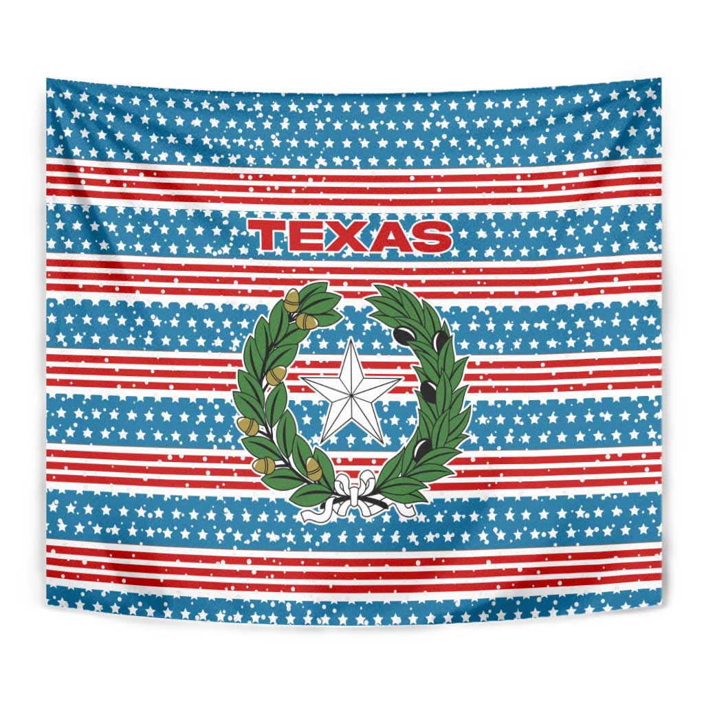 Texas Christmas Tapestry with Blue and Red Striped Festive Pattern Lone Star and Santa Motif - Wonder Print Shop