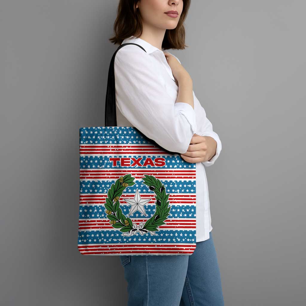 Texas Christmas Tote Bag with Blue and Red Striped Festive Pattern Lone Star and Santa Motif - Wonder Print Shop