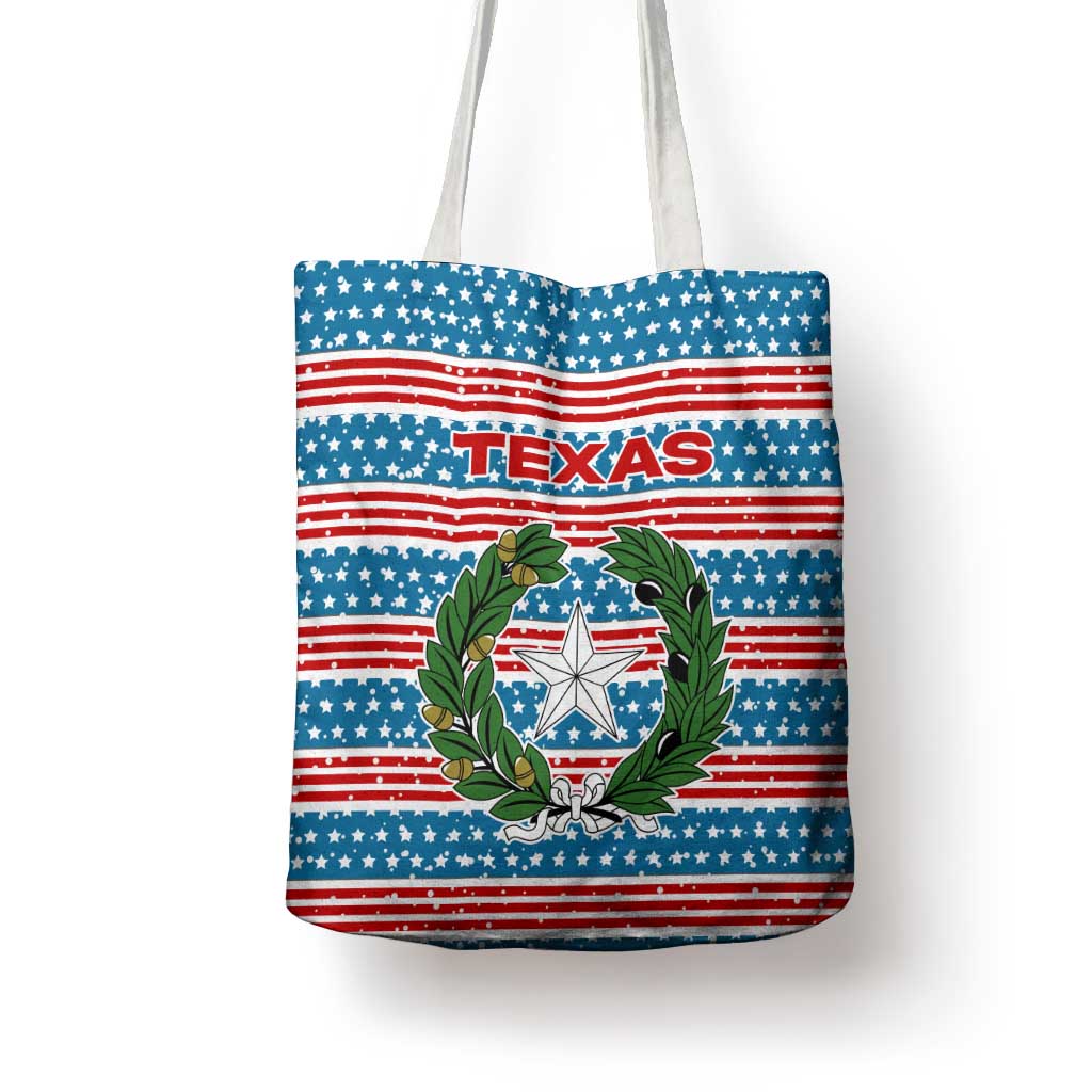 Texas Christmas Tote Bag with Blue and Red Striped Festive Pattern Lone Star and Santa Motif - Wonder Print Shop
