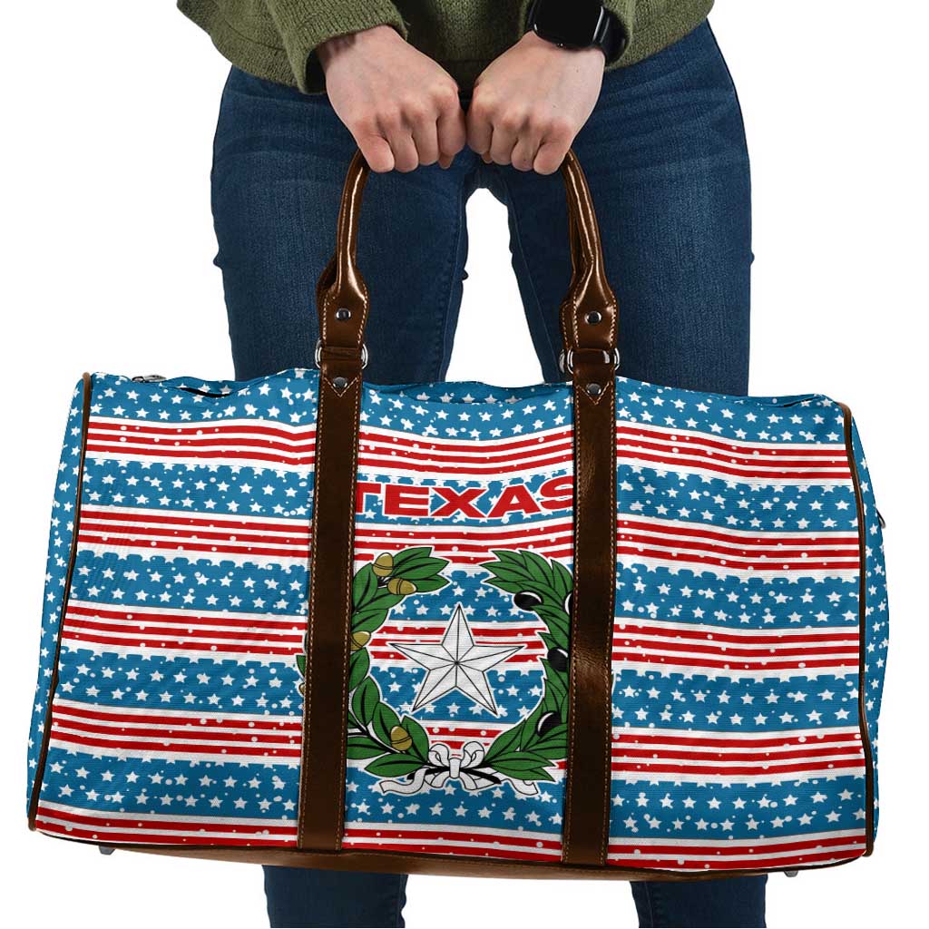 Texas Christmas Travel Bag with Blue and Red Striped Festive Pattern Lone Star and Santa Motif - Wonder Print Shop