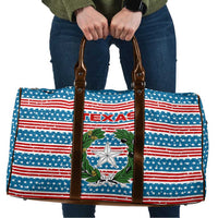 Texas Christmas Travel Bag with Blue and Red Striped Festive Pattern Lone Star and Santa Motif - Wonder Print Shop