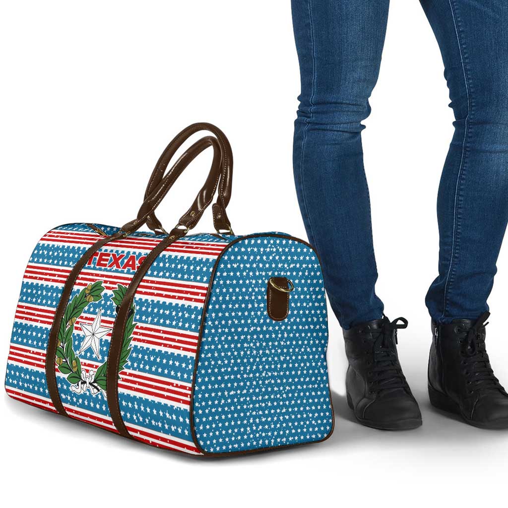 Texas Christmas Travel Bag with Blue and Red Striped Festive Pattern Lone Star and Santa Motif - Wonder Print Shop