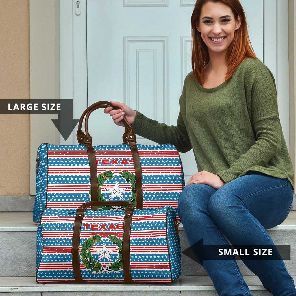 Texas Christmas Travel Bag with Blue and Red Striped Festive Pattern Lone Star and Santa Motif - Wonder Print Shop