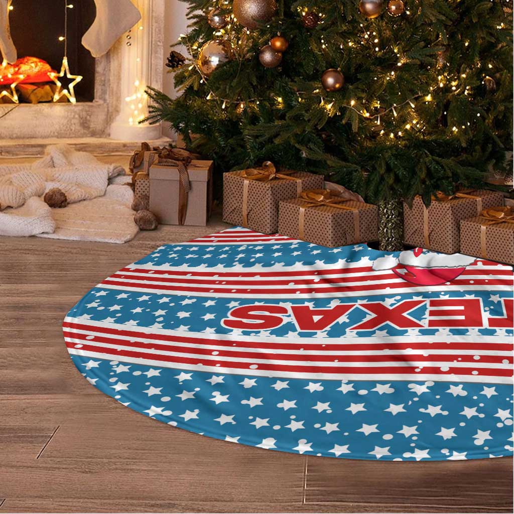 Texas Christmas Tree Skirt with Blue and Red Striped Festive Pattern Lone Star and Santa Motif - Wonder Print Shop