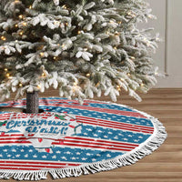 Texas Christmas Tree Skirt with Blue and Red Striped Festive Pattern Lone Star and Santa Motif - Wonder Print Shop