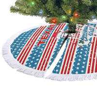 Texas Christmas Tree Skirt with Blue and Red Striped Festive Pattern Lone Star and Santa Motif - Wonder Print Shop