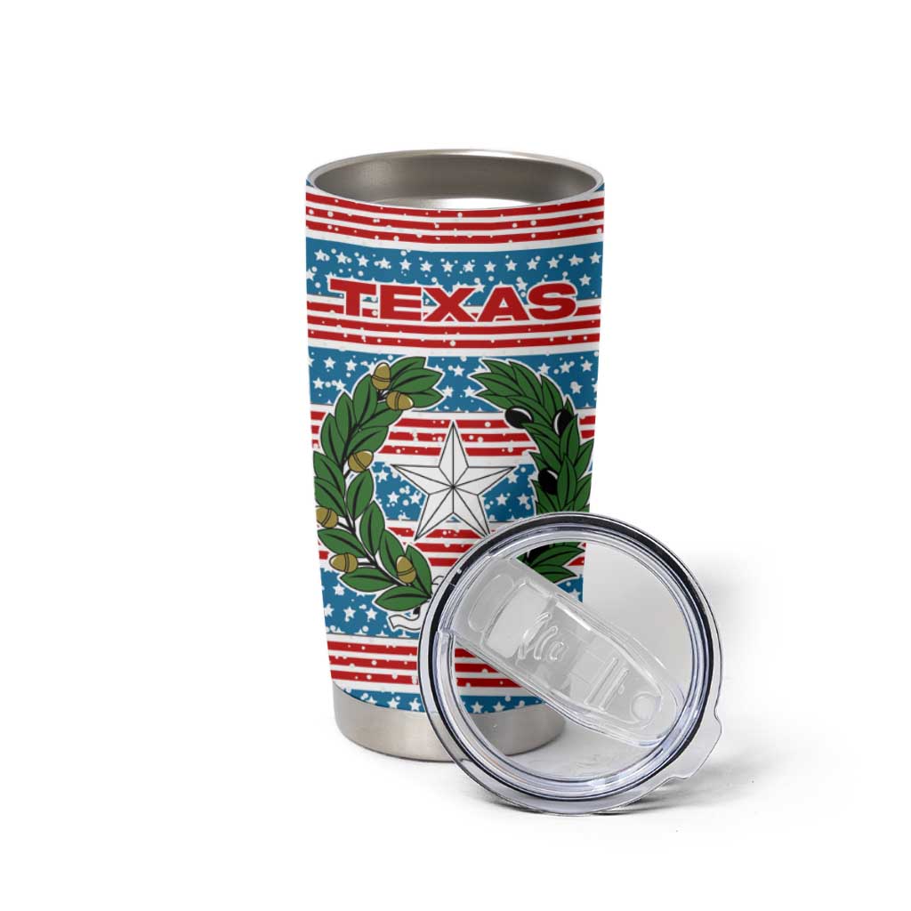 Texas Christmas Tumbler Cup with Blue and Red Striped Festive Pattern Lone Star and Santa Motif - Wonder Print Shop