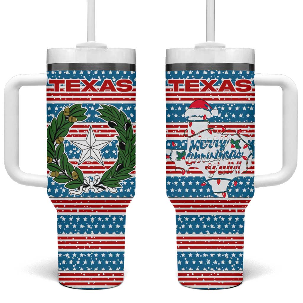 Texas Christmas Tumbler With Handle with Blue and Red Striped Festive Pattern Lone Star and Santa Motif - Wonder Print Shop
