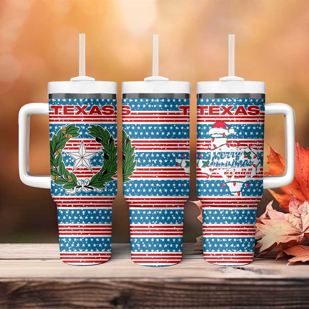 Texas Christmas Tumbler With Handle with Blue and Red Striped Festive Pattern Lone Star and Santa Motif - Wonder Print Shop