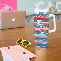 Texas Christmas Tumbler With Handle with Blue and Red Striped Festive Pattern Lone Star and Santa Motif - Wonder Print Shop