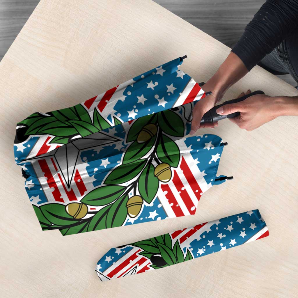 Texas Christmas Umbrella with Blue and Red Striped Festive Pattern Lone Star and Santa Motif - Wonder Print Shop