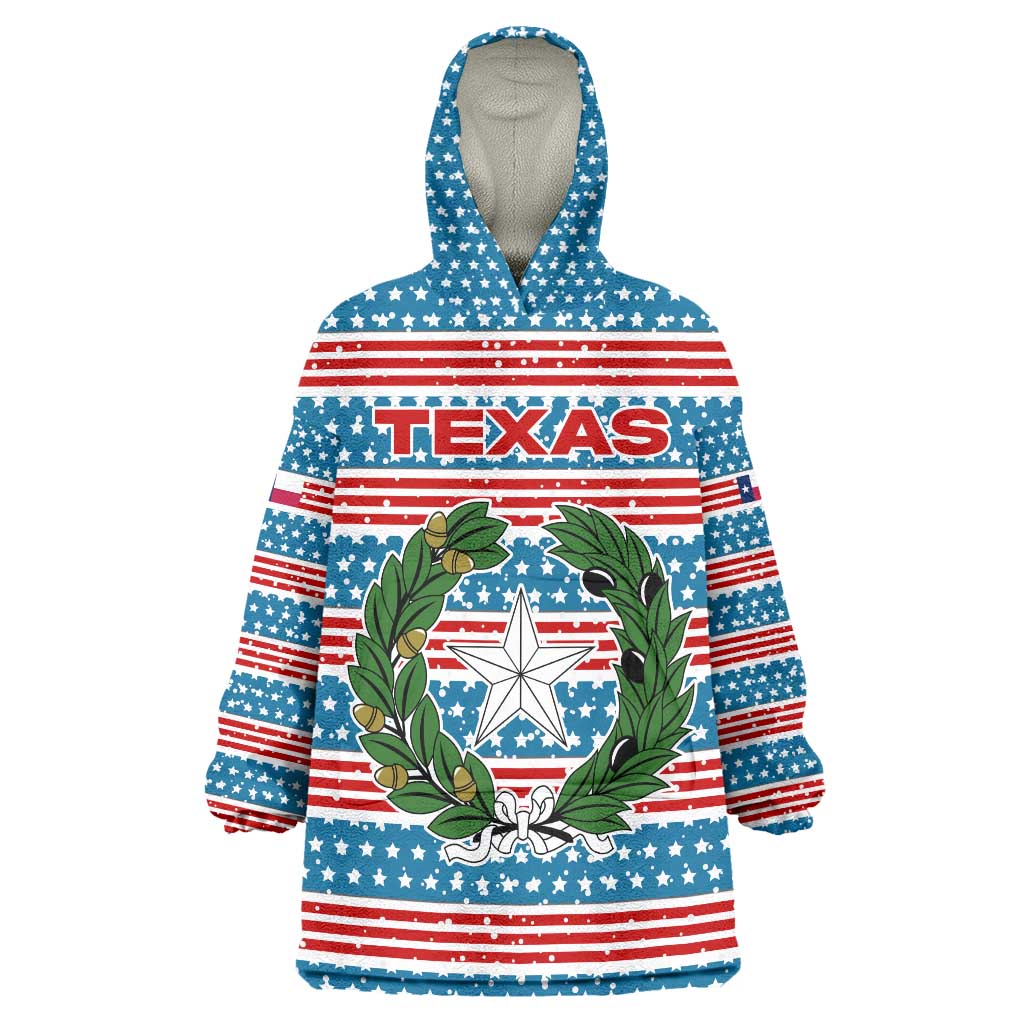 Texas Christmas Wearable Blanket Hoodie with Blue and Red Striped Festive Pattern Lone Star and Santa Motif - Wonder Print Shop