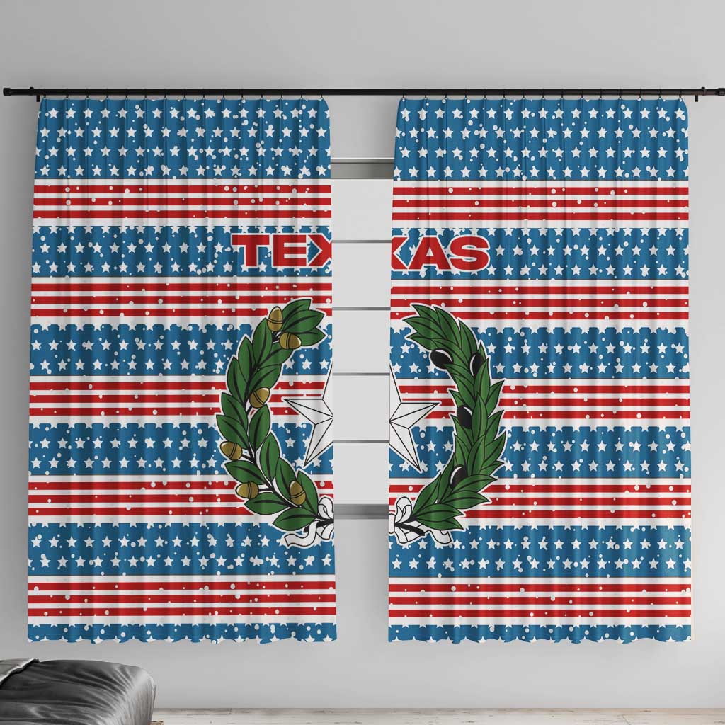 Texas Christmas Window Curtain with Blue and Red Striped Festive Pattern Lone Star and Santa Motif - Wonder Print Shop