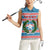 Texas Christmas Women Sleeveless Polo Shirt with Blue and Red Striped Festive Pattern Lone Star and Santa Motif - Wonder Print Shop