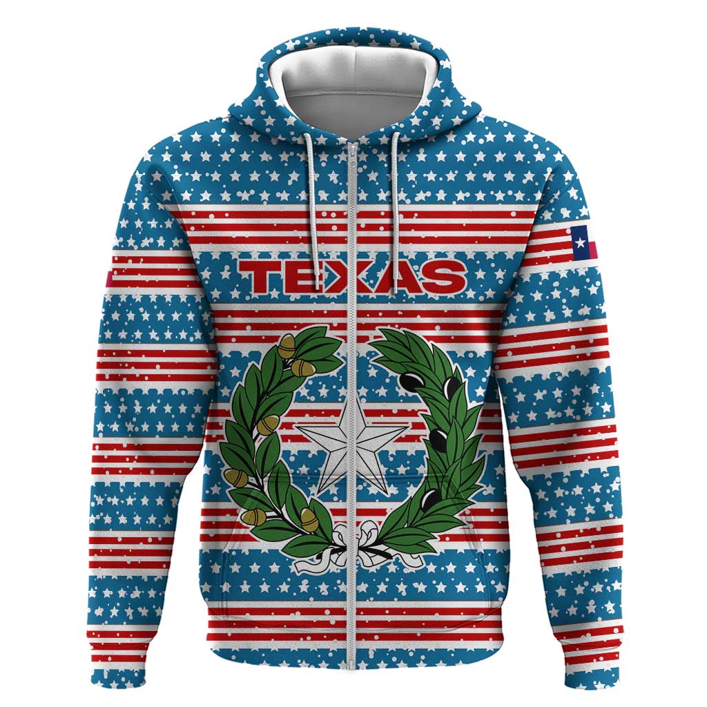 Texas Christmas Zip Hoodie with Blue and Red Striped Festive Pattern Lone Star and Santa Motif - Wonder Print Shop