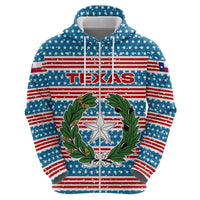 Texas Christmas Zip Hoodie with Blue and Red Striped Festive Pattern Lone Star and Santa Motif - Wonder Print Shop