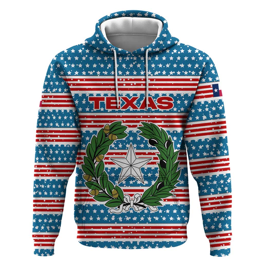 Texas Christmas Zip Hoodie with Blue and Red Striped Festive Pattern Lone Star and Santa Motif - Wonder Print Shop