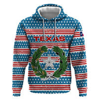 Texas Christmas Zip Hoodie with Blue and Red Striped Festive Pattern Lone Star and Santa Motif - Wonder Print Shop