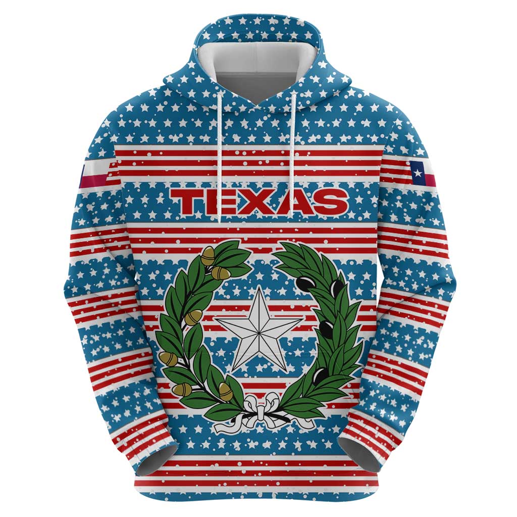 Texas Christmas Zip Hoodie with Blue and Red Striped Festive Pattern Lone Star and Santa Motif - Wonder Print Shop