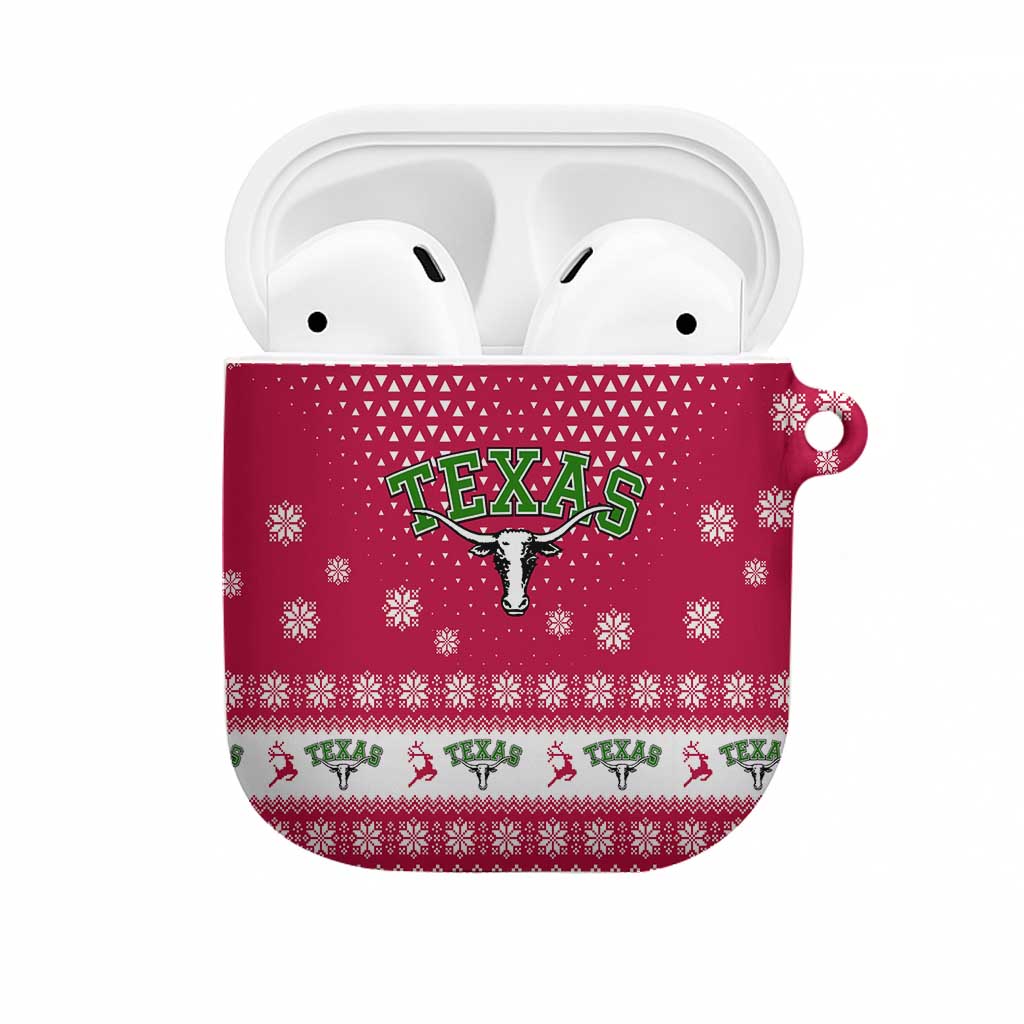 Texas Christmas AirPods Case with Red and White Snowflake Pattern Longhorn Skull and Christmas Cactus Motif - Wonder Print Shop
