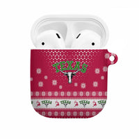 Texas Christmas AirPods Case with Red and White Snowflake Pattern Longhorn Skull and Christmas Cactus Motif - Wonder Print Shop