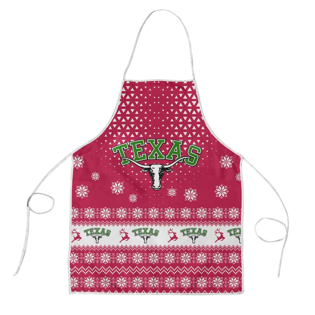Texas Christmas Apron with Red and White Snowflake Pattern Longhorn Skull and Christmas Cactus Motif - Wonder Print Shop