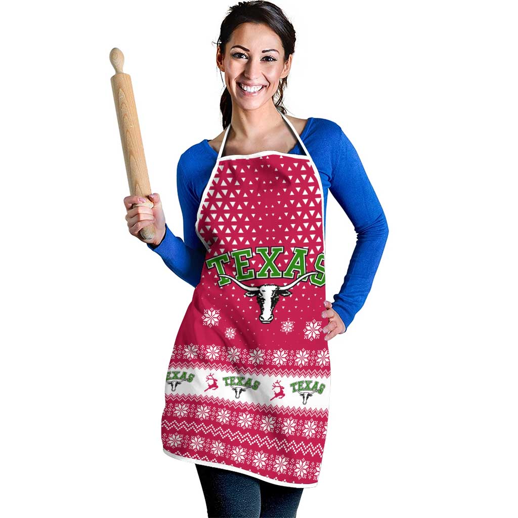 Texas Christmas Apron with Red and White Snowflake Pattern Longhorn Skull and Christmas Cactus Motif - Wonder Print Shop