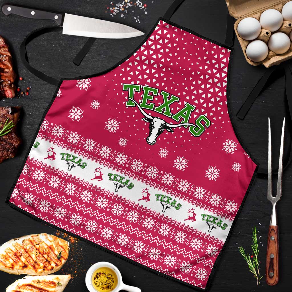 Texas Christmas Apron with Red and White Snowflake Pattern Longhorn Skull and Christmas Cactus Motif - Wonder Print Shop