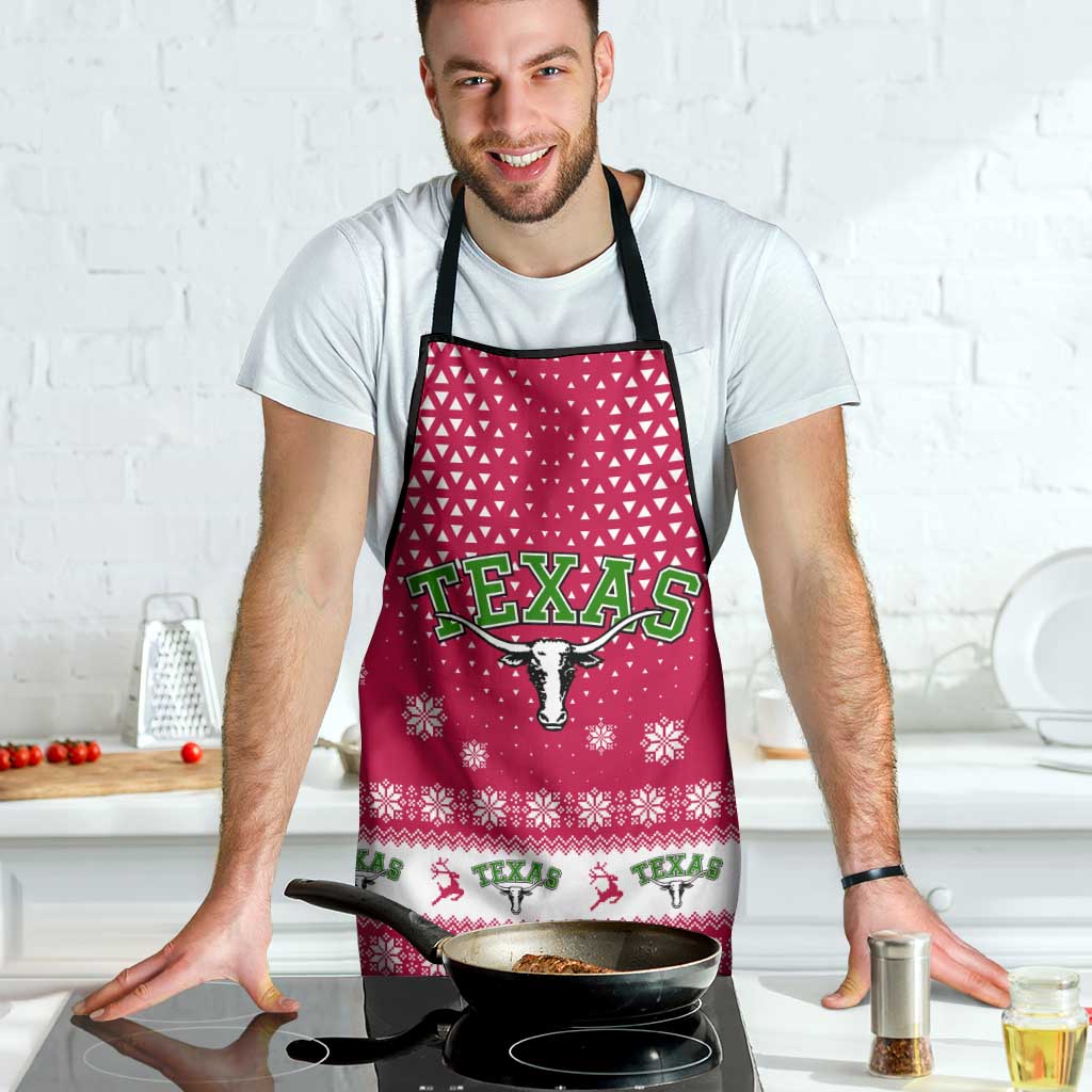 Texas Christmas Apron with Red and White Snowflake Pattern Longhorn Skull and Christmas Cactus Motif - Wonder Print Shop