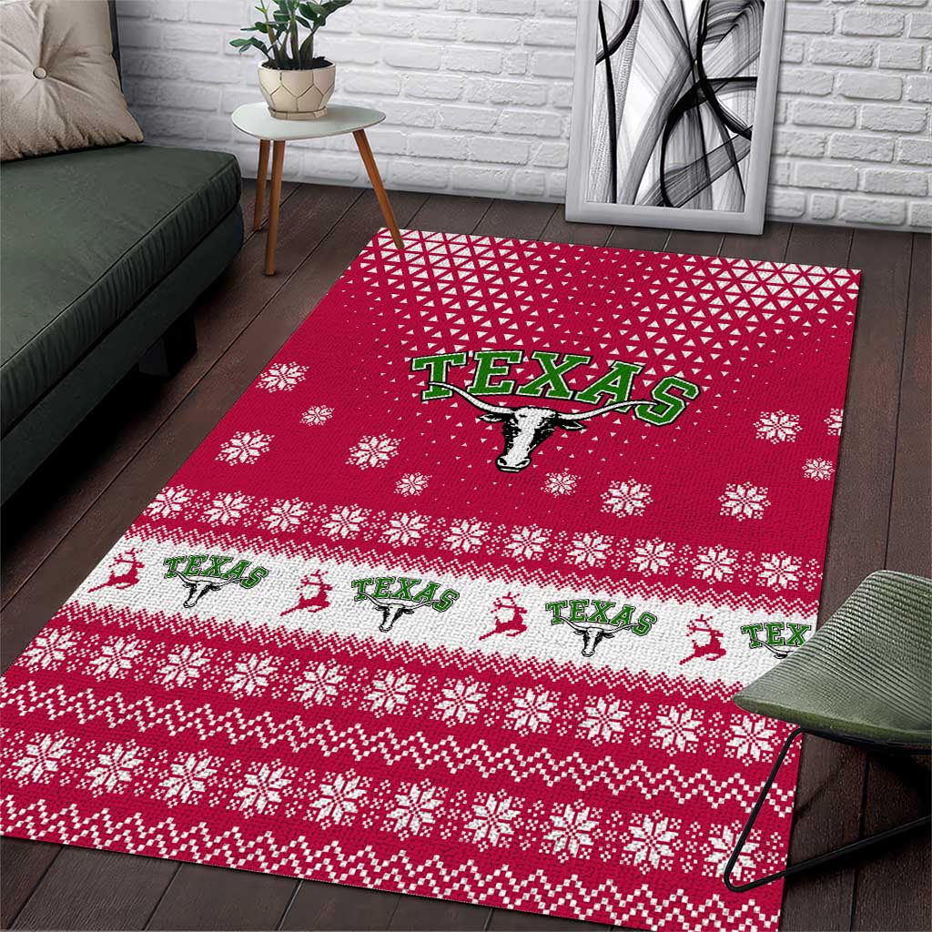 Texas Christmas Area Rug with Red and White Snowflake Pattern Longhorn Skull and Christmas Cactus Motif - Wonder Print Shop