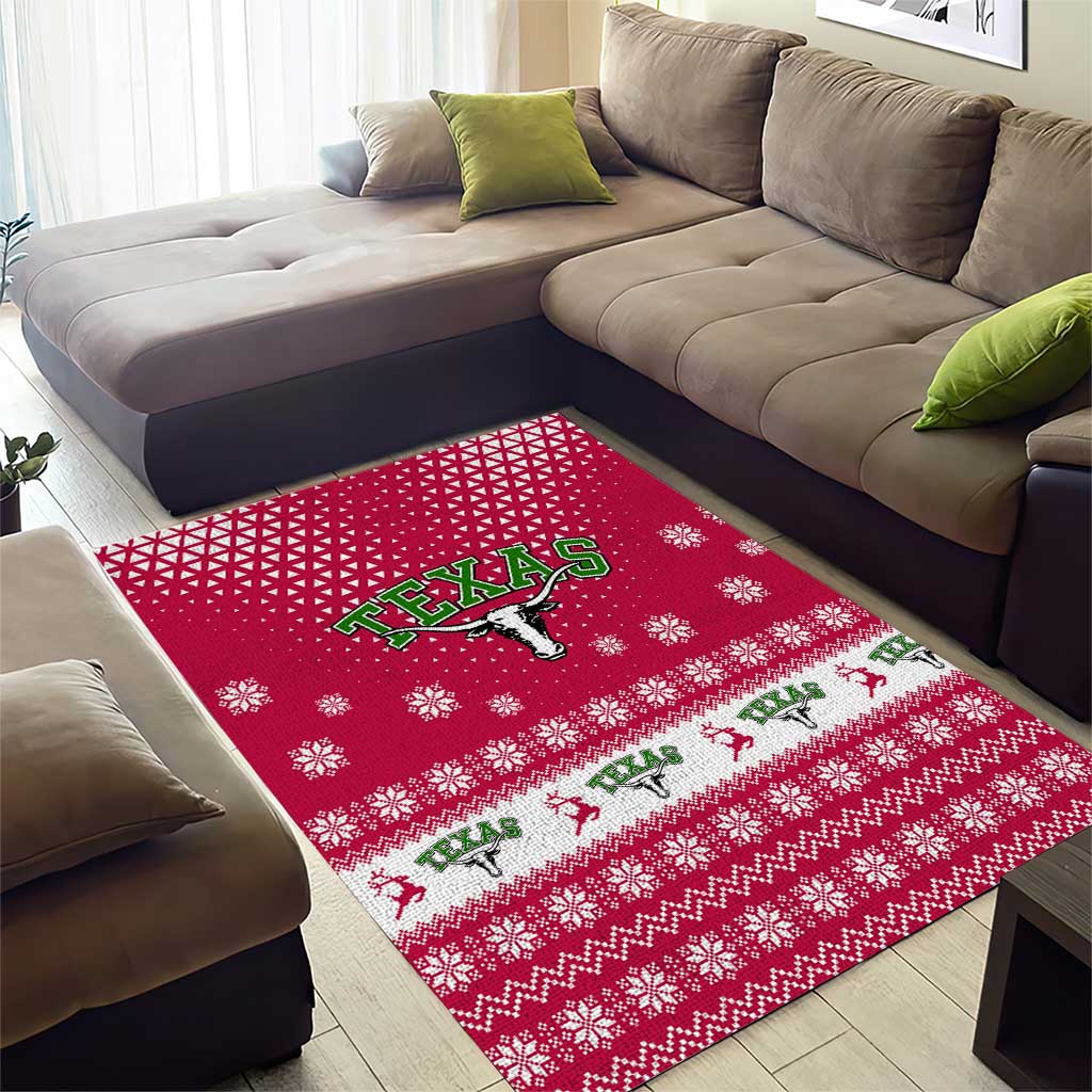 Texas Christmas Area Rug with Red and White Snowflake Pattern Longhorn Skull and Christmas Cactus Motif - Wonder Print Shop
